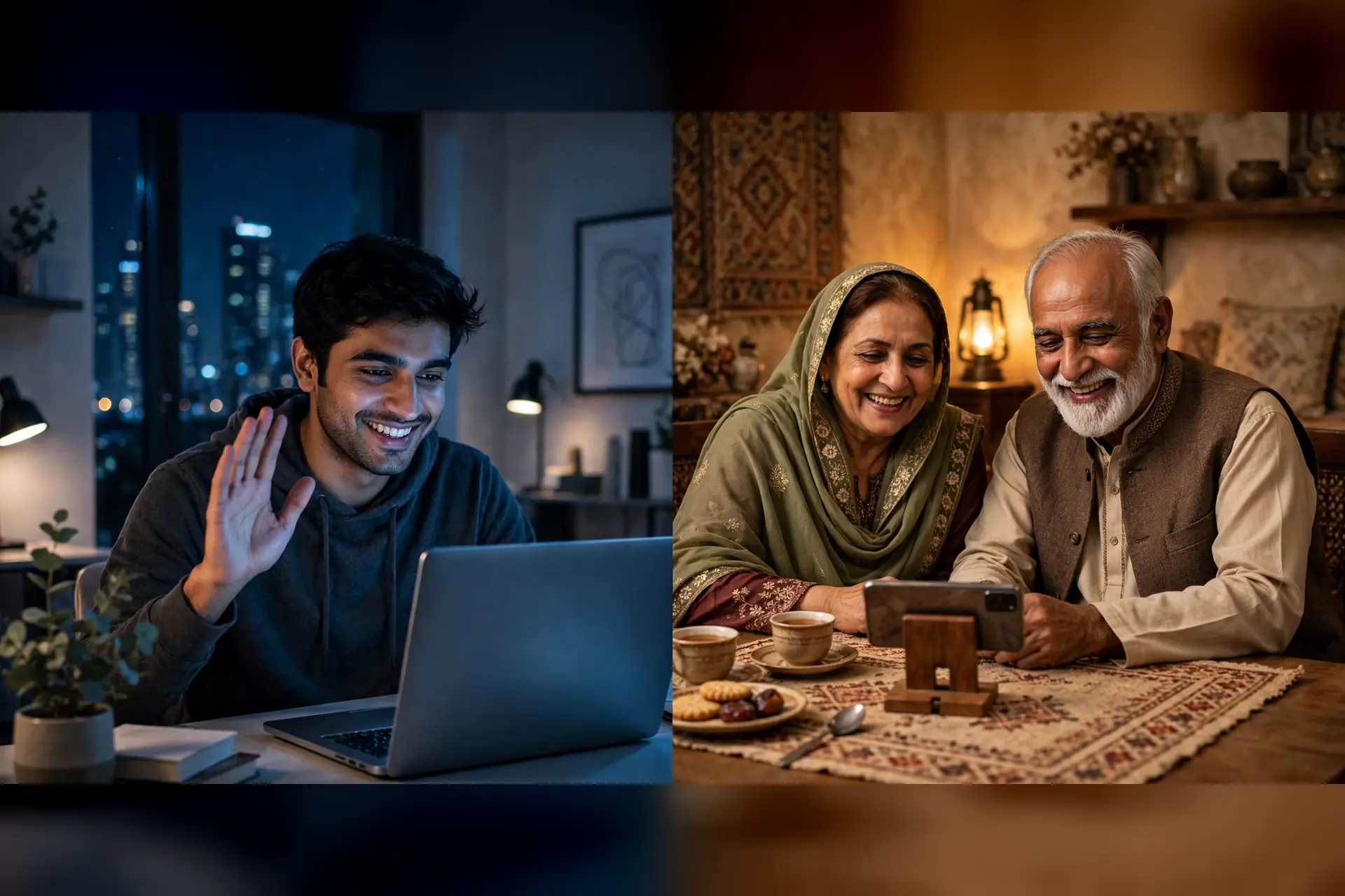 A family on a video call — miles apart, one tap away